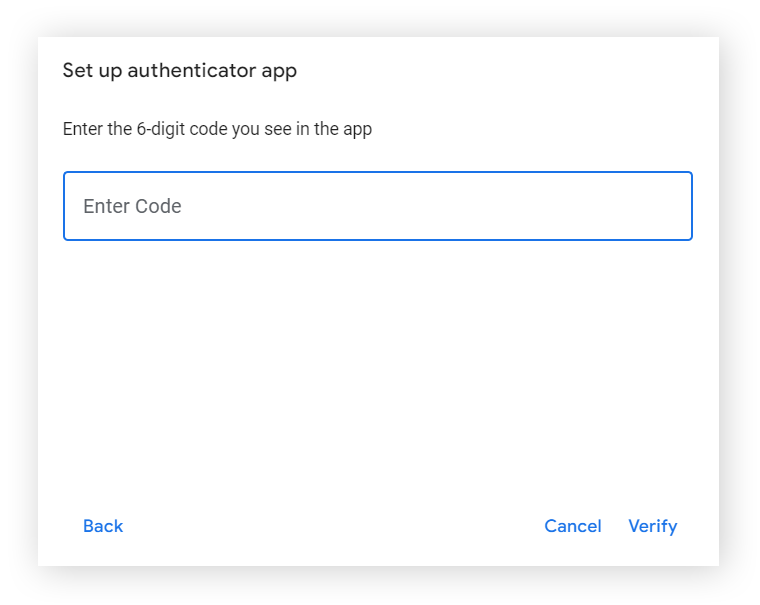 从 Google 认证器应用中输入代码的界面